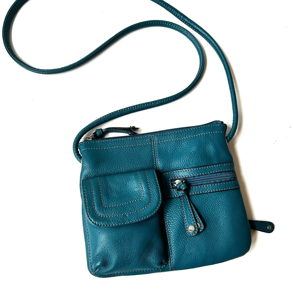 Tignanello Pebble Leather Teal Crossbody Bag Like New